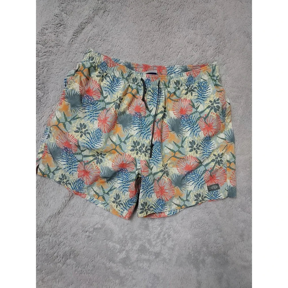 Aftco Swim Trunks Mens Large Floral Fishing Drawstring Lined Elastic Waist Fish